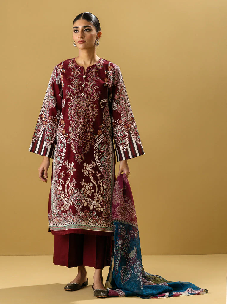 3 PIECE - EMBROIDERED  KHADDAR SUIT - RUBY RADIANCE - Image 3