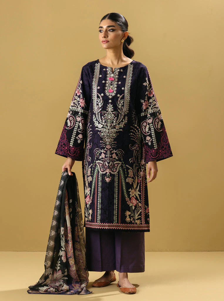 3 PIECE - EMBROIDERED  KHADDAR SUIT - VIOLET TULIP - Image 2