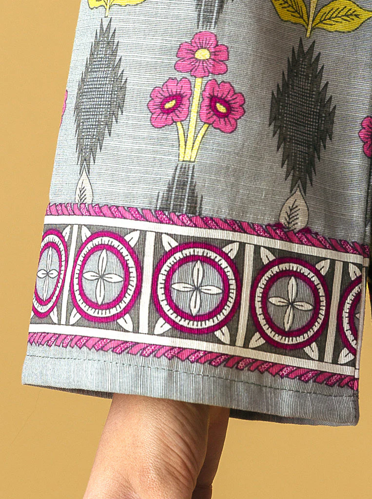 3 PIECE - PRINTED KHADDAR SUIT - FUSCHIA BUDS - Image 5