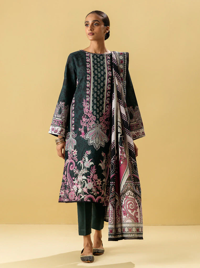 3 PIECE - PRINTED KHADDAR SUIT - ROYAL GREEM - Image 5