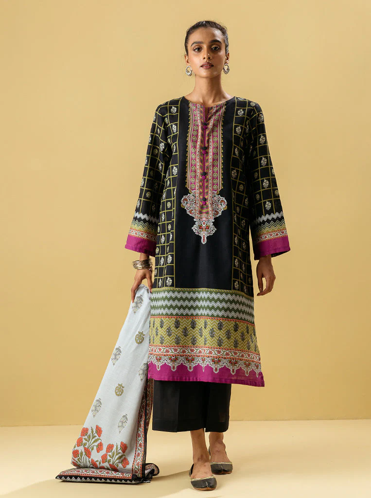 3 PIECE - PRINTED KHADDAR SUIT - BLOOMING BLACK - Image 2