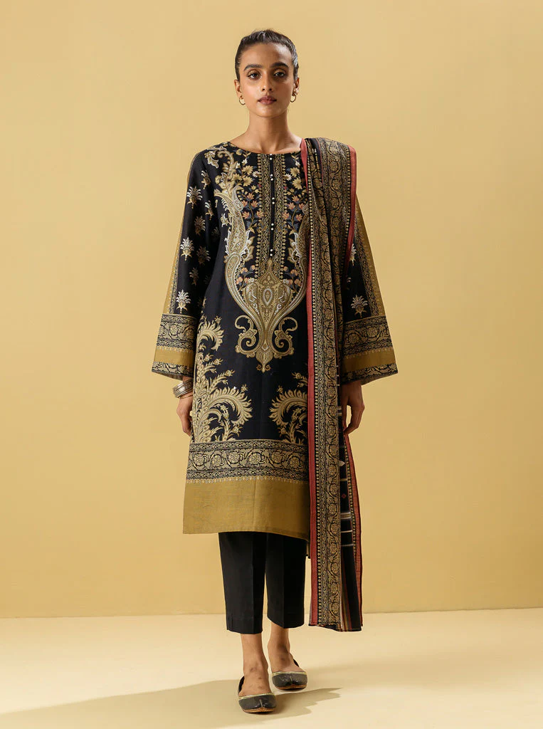 3 PIECE - PRINTED KHADDAR SUIT - ORIENTAL BLACK - Image 6