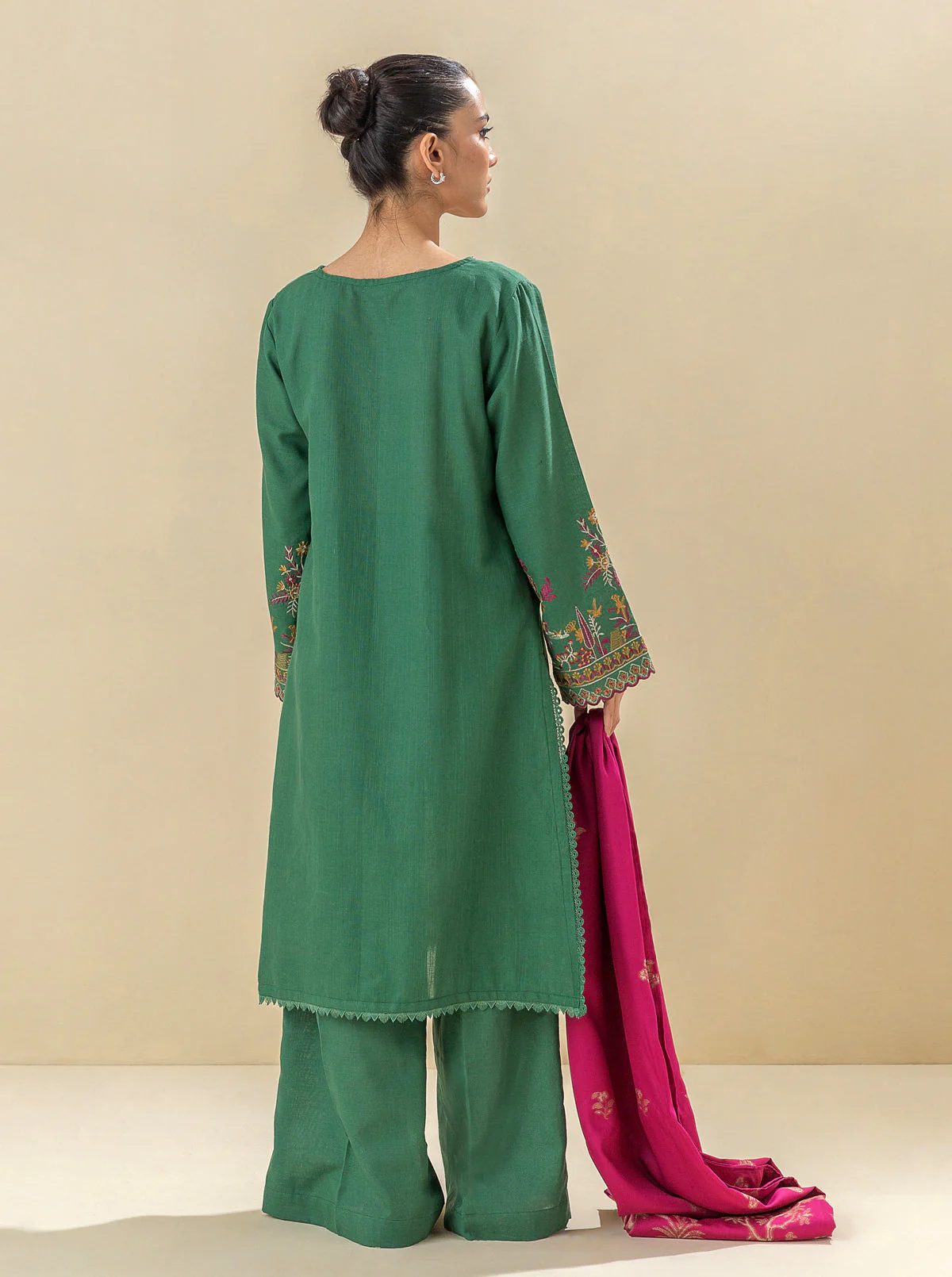 3 PIECE - EMBROIDERED  KHADDAR SUIT - SATIN MOSS - Image 3