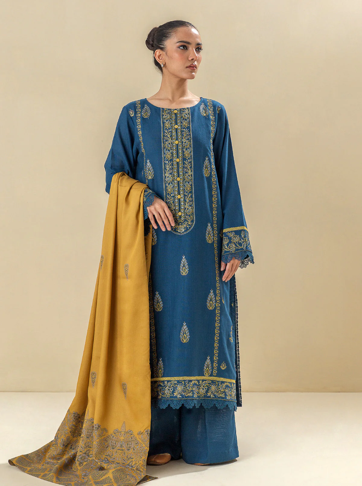 3 PIECE - EMBROIDERED  KHADDAR SUIT - ENDLESS SEA - Image 2
