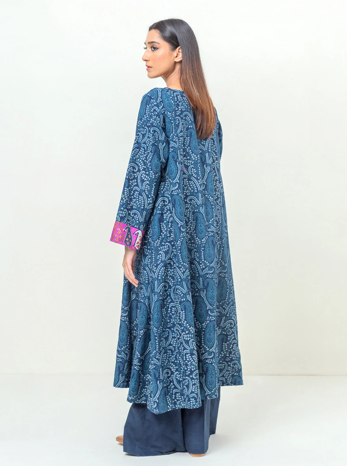 2 PIECE - PRINTED KHADDAR SUIT - NAVY ENGRAVED - Image 2