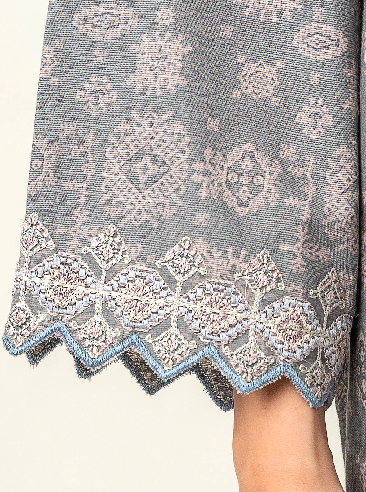2 PIECE - EMBROIDERED KHADDAR SUIT - DEW GREY - Image 4