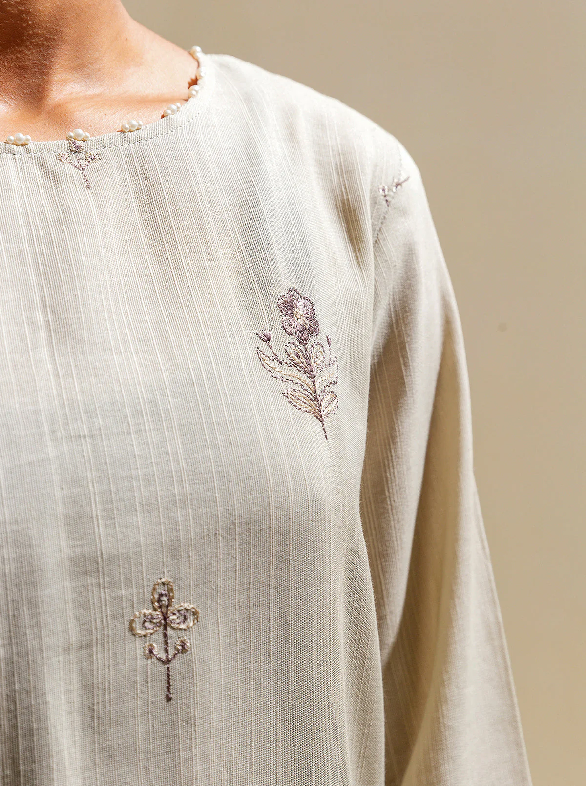 3 PIECE - EMBROIDERED KHADDAR SUIT WITH EMBROIDERED SHAWL - WINTER SKY - Image 5