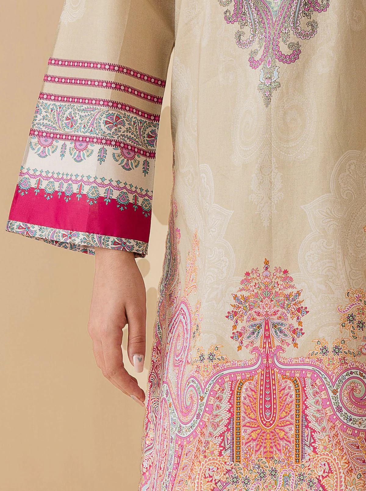 2 PIECE - PRINTED LAWN SUIT - PEARLY BEIGE - Image 2