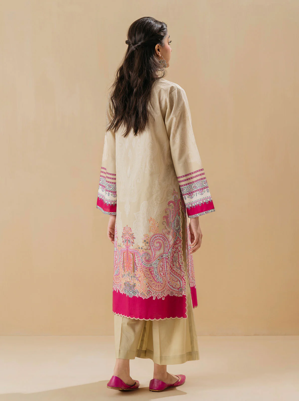 2 PIECE - PRINTED LAWN SUIT - PEARLY BEIGE - Image 3