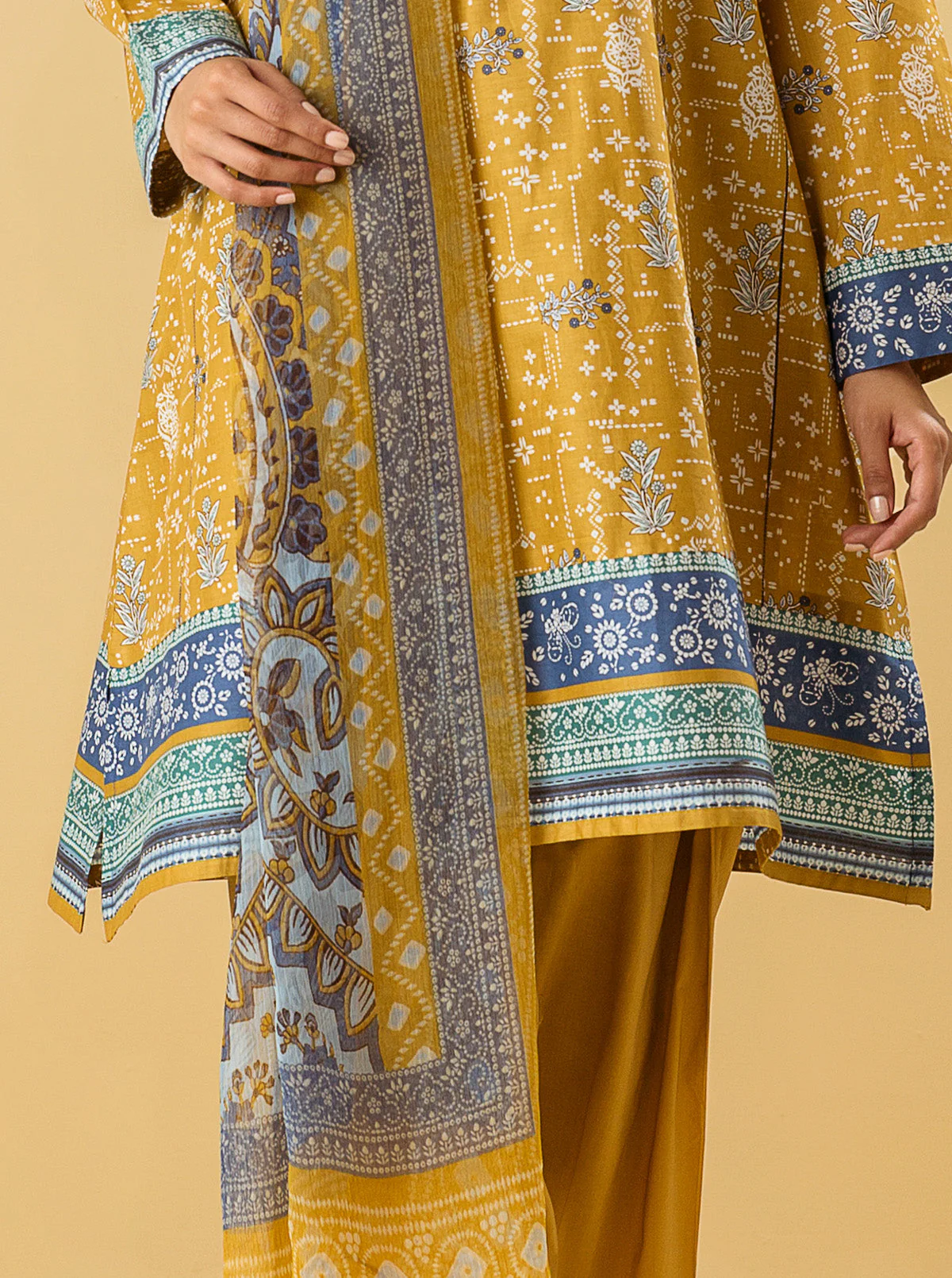 2 PIECE - PRINTED LAWN SUIT - OCHRE OBSESSION - Image 2