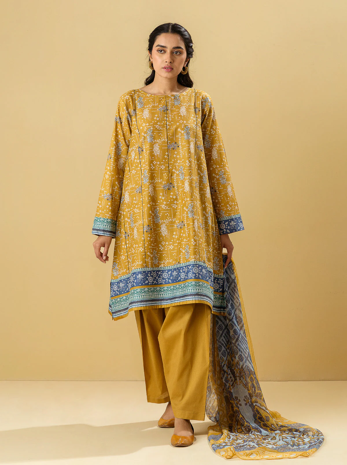 2 PIECE - PRINTED LAWN SUIT - OCHRE OBSESSION - Image 4