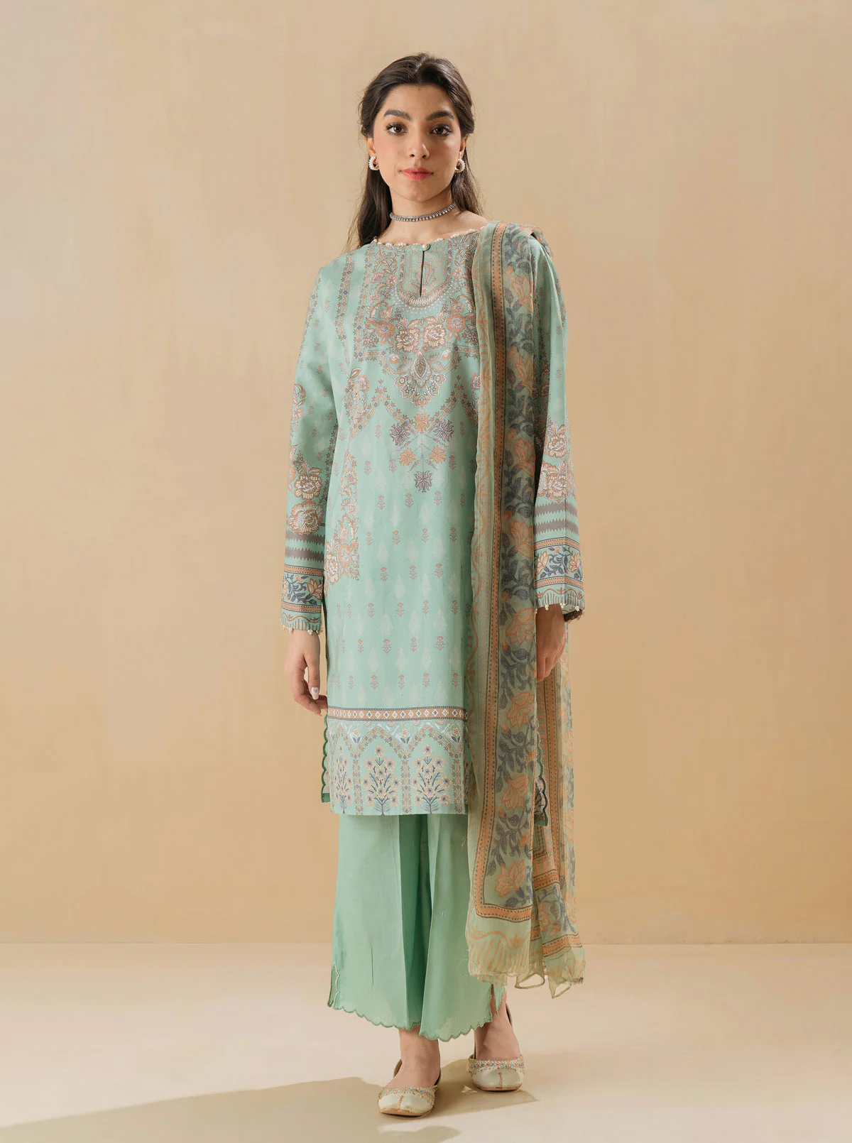 2 PIECE - PRINTED LAWN SUIT - HINT OF MINT
