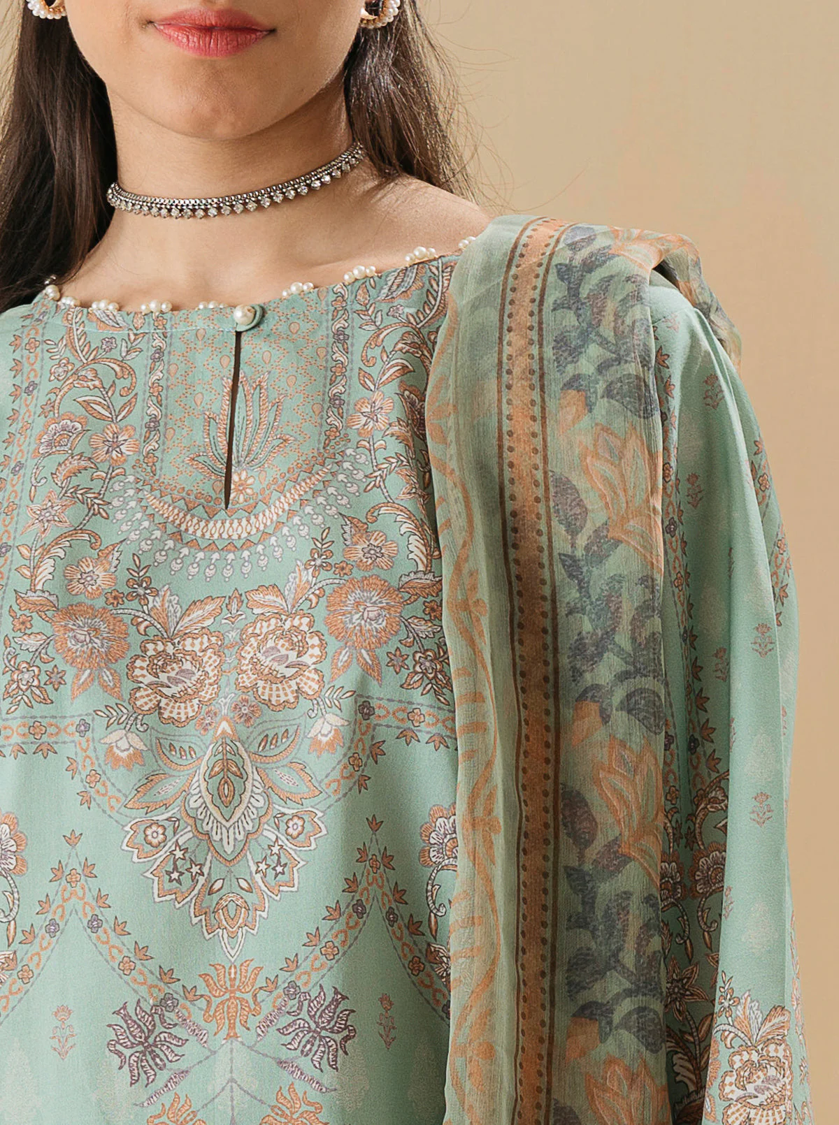 2 PIECE - PRINTED LAWN SUIT - HINT OF MINT - Image 3
