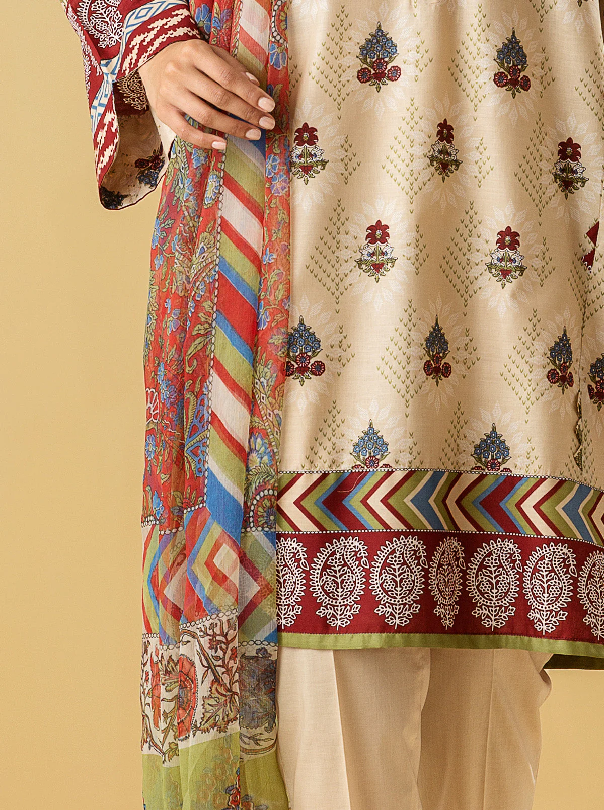 3 PIECE - PRINTED LAWN SUIT - IVORY MIST - Image 2