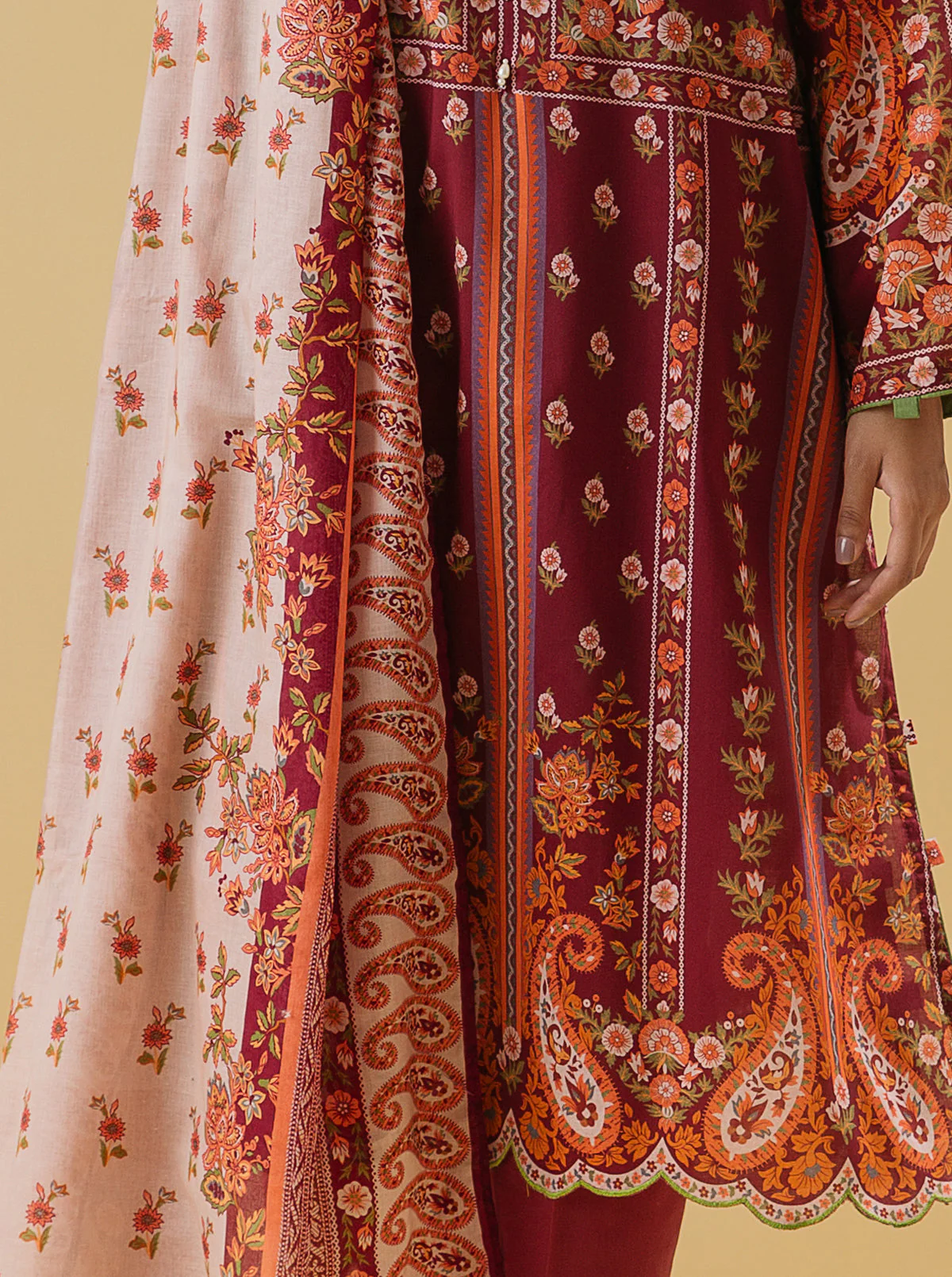 3 PIECE - PRINTED LAWN SUIT - CRIMSON BLUSH - Image 2