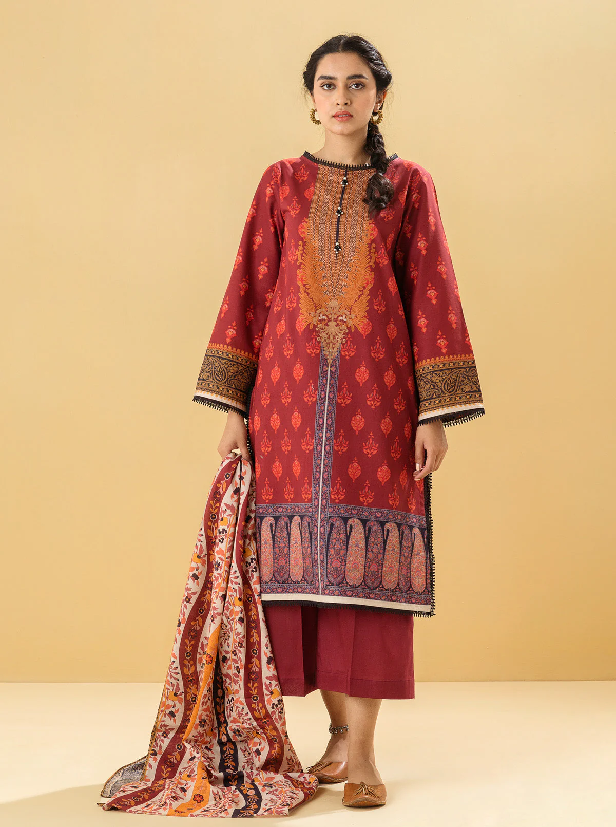 3 PIECE - PRINTED LAWN SUIT - SUMMER SCARLET - Image 3