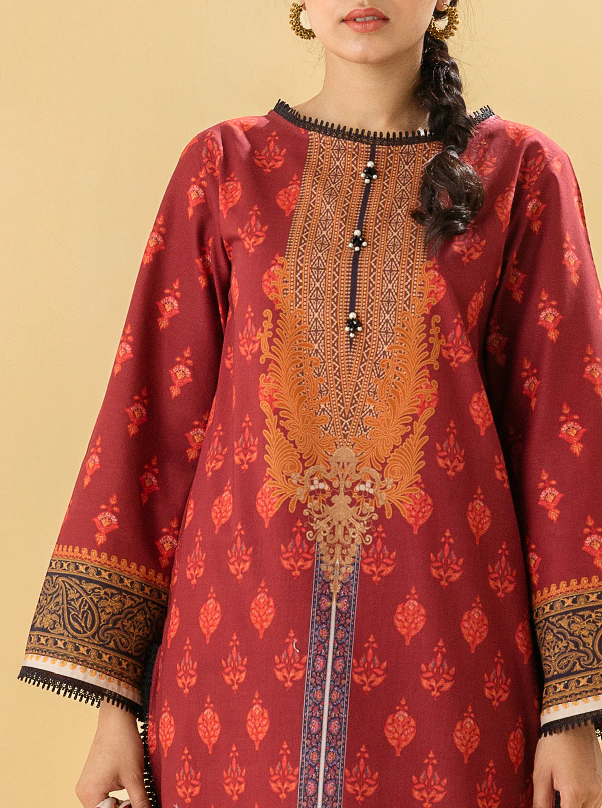 3 PIECE - PRINTED LAWN SUIT - SUMMER SCARLET - Image 4