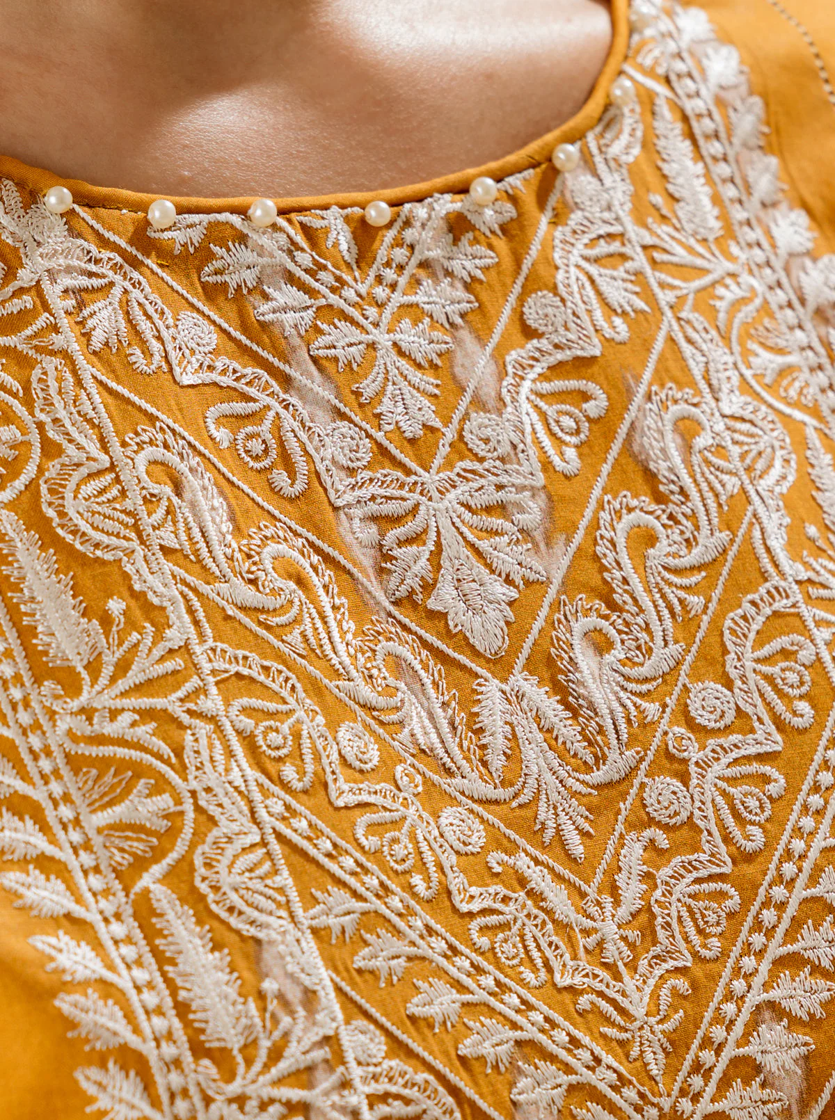 3 PIECE - EMBROIDERED LAWN SUIT - MYSTIQUE MUSTARD - Image 3