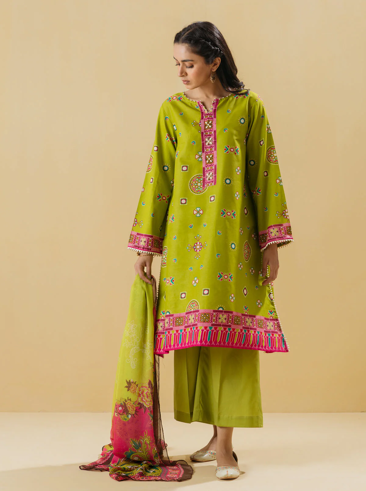 3 PIECE - PRINTED LAWN SUIT - QUETZAL GREEN - Image 4