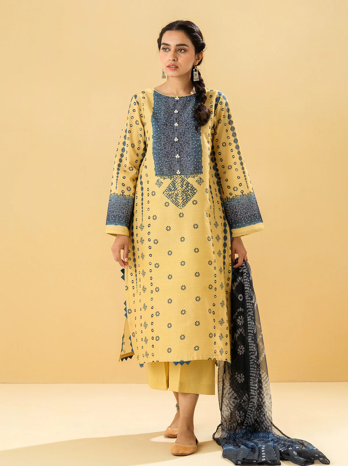 3 PIECE - PRINTED LAWN SUIT - OPAL YELLOW - Image 3
