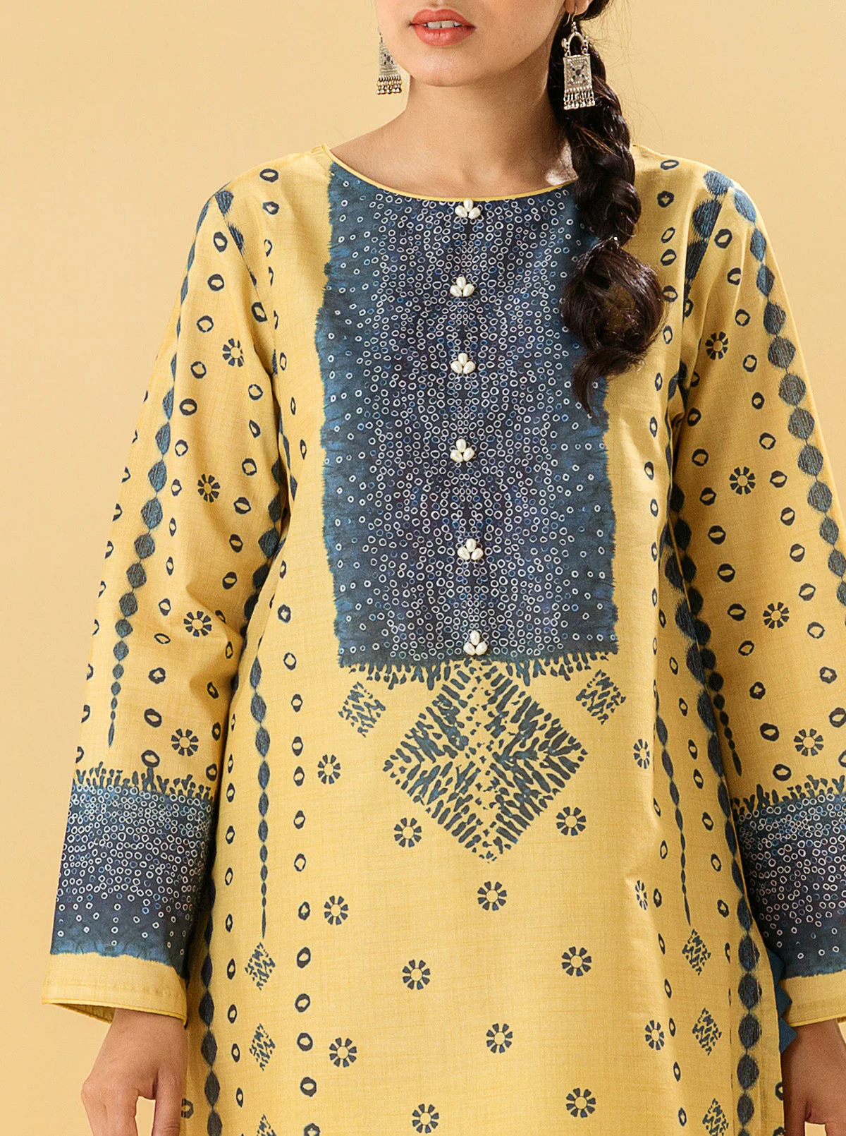3 PIECE - PRINTED LAWN SUIT - OPAL YELLOW - Image 4