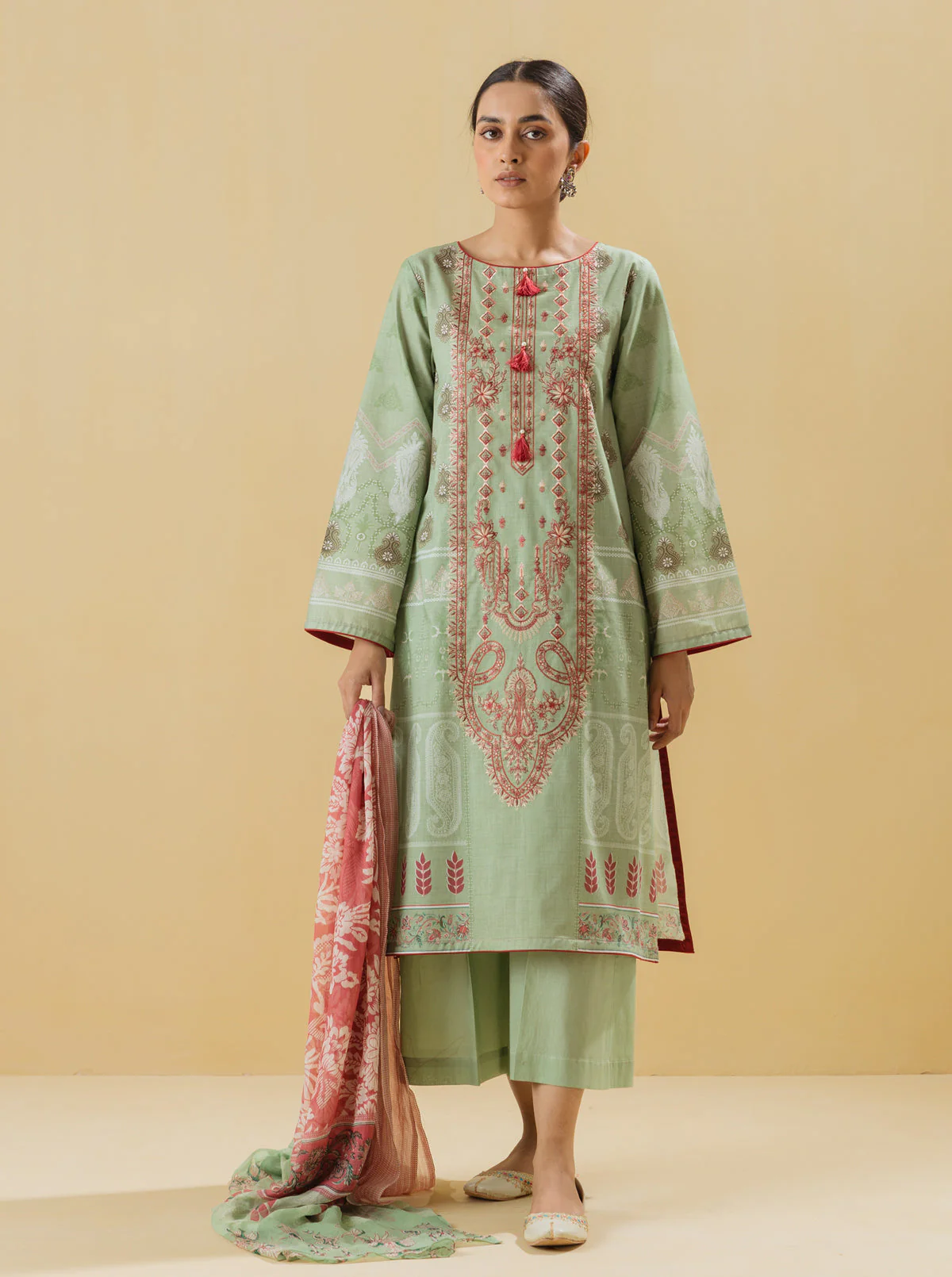 3 PIECE - EMBROIDERED LAWN SUIT - DUSKY MINT - Image 4