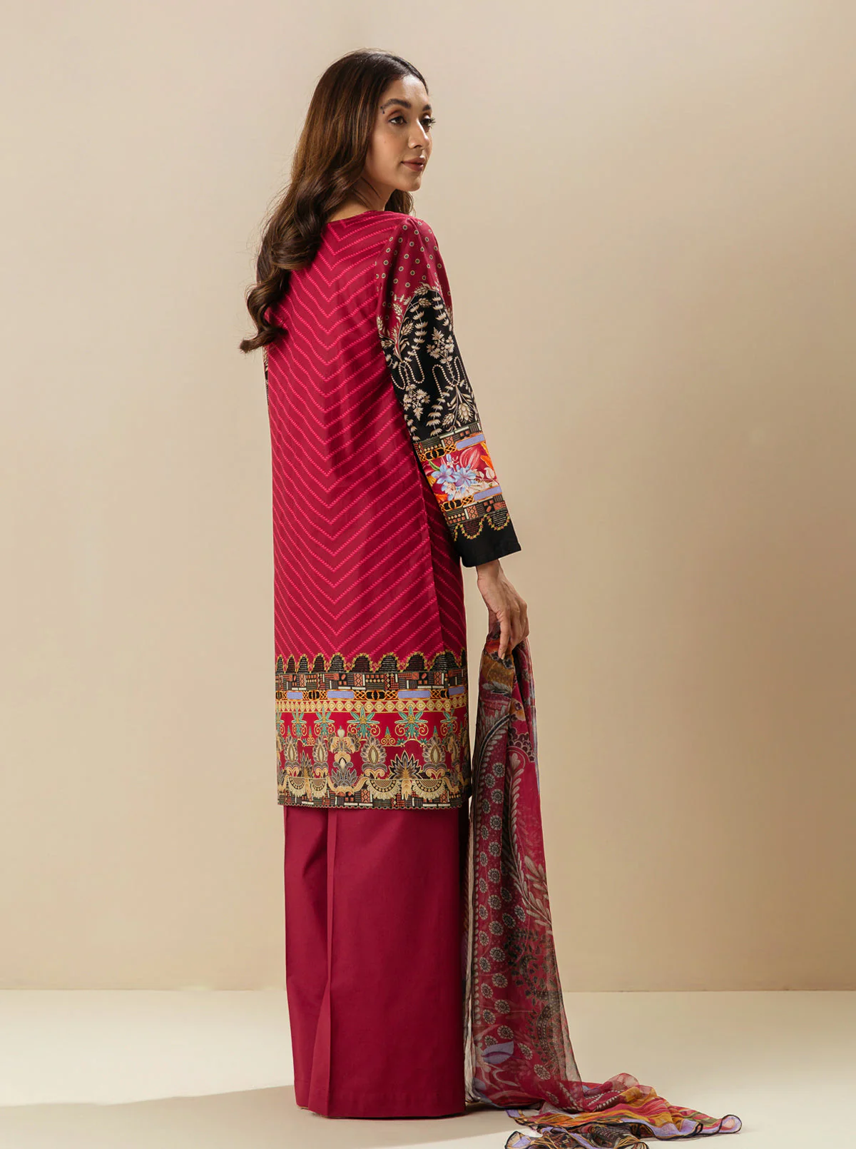 3 PIECE - EMBROIDERED LAWN SUIT - MAHOGANY SUN - Image 3