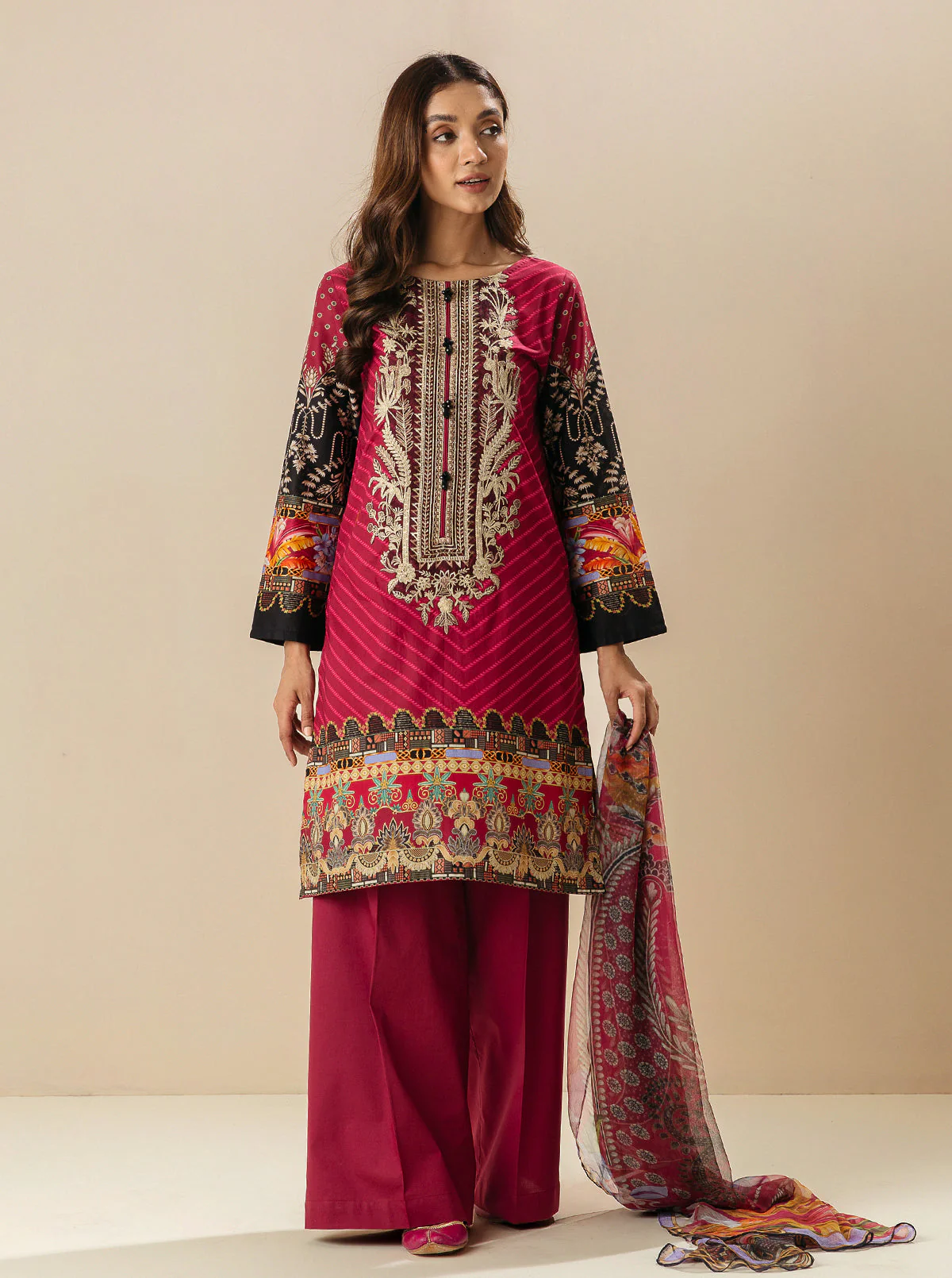 3 PIECE - EMBROIDERED LAWN SUIT - MAHOGANY SUN - Image 4