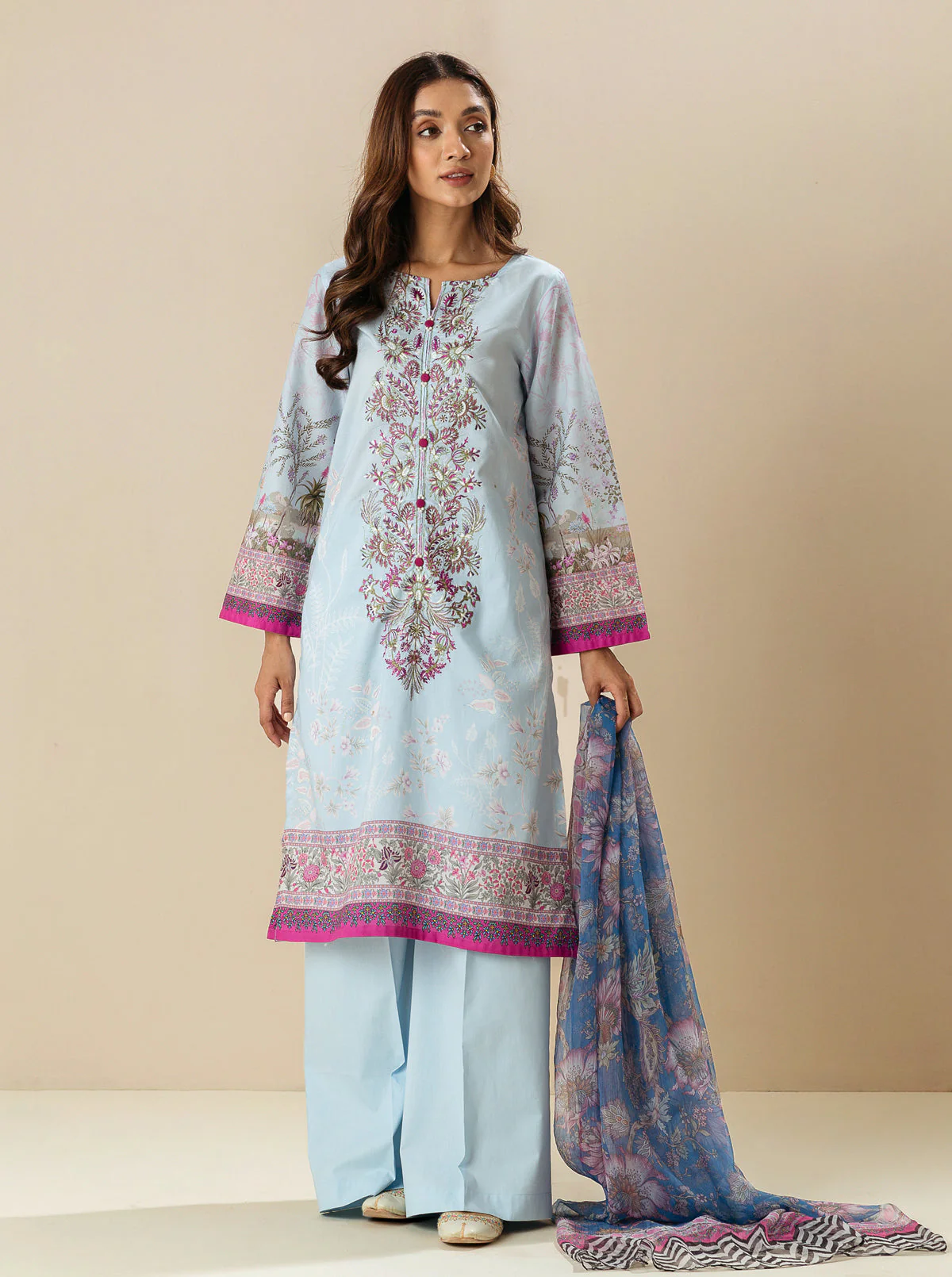 3 PIECE - EMBROIDERD LAWN SUIT - MORNING DEW - Image 4