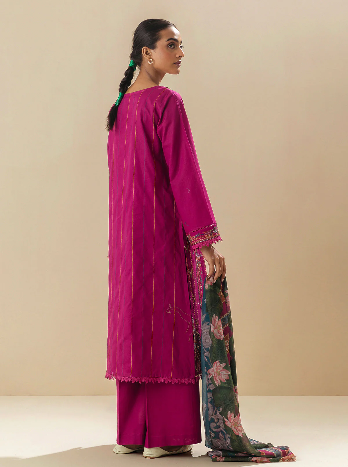 3 PIECE - EMBROIDERED LAWN SUIT - VIVA MAGENTA - Image 2