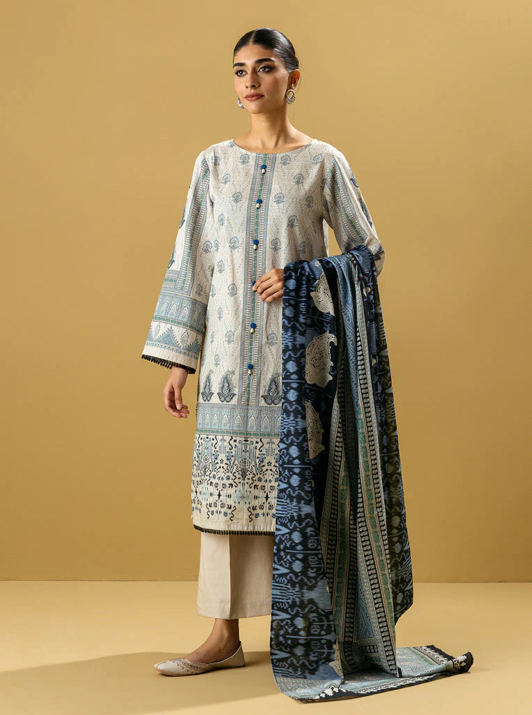 2 PIECE - PRINTED KHADDAR SUIT - IMPESSIRE LVORY - Image 3
