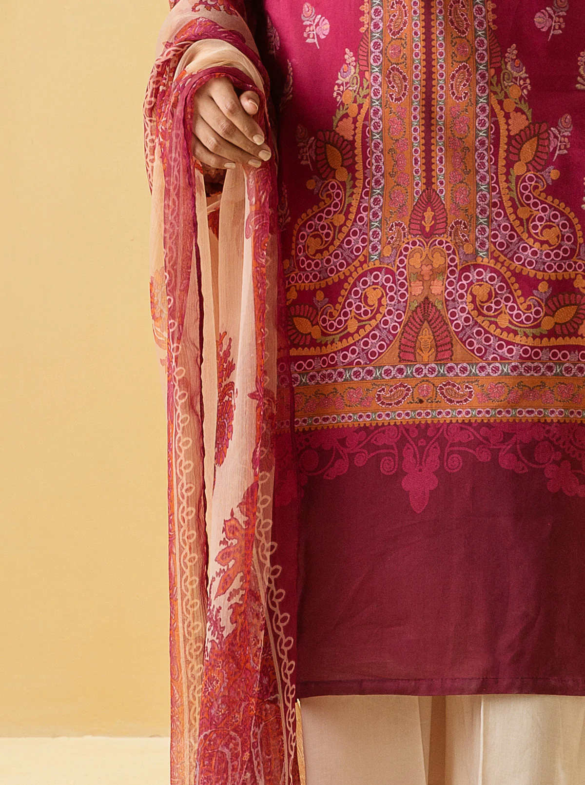 2 PIECE - PRINTED LAWN SUIT - CRIMSON HUES - Image 2