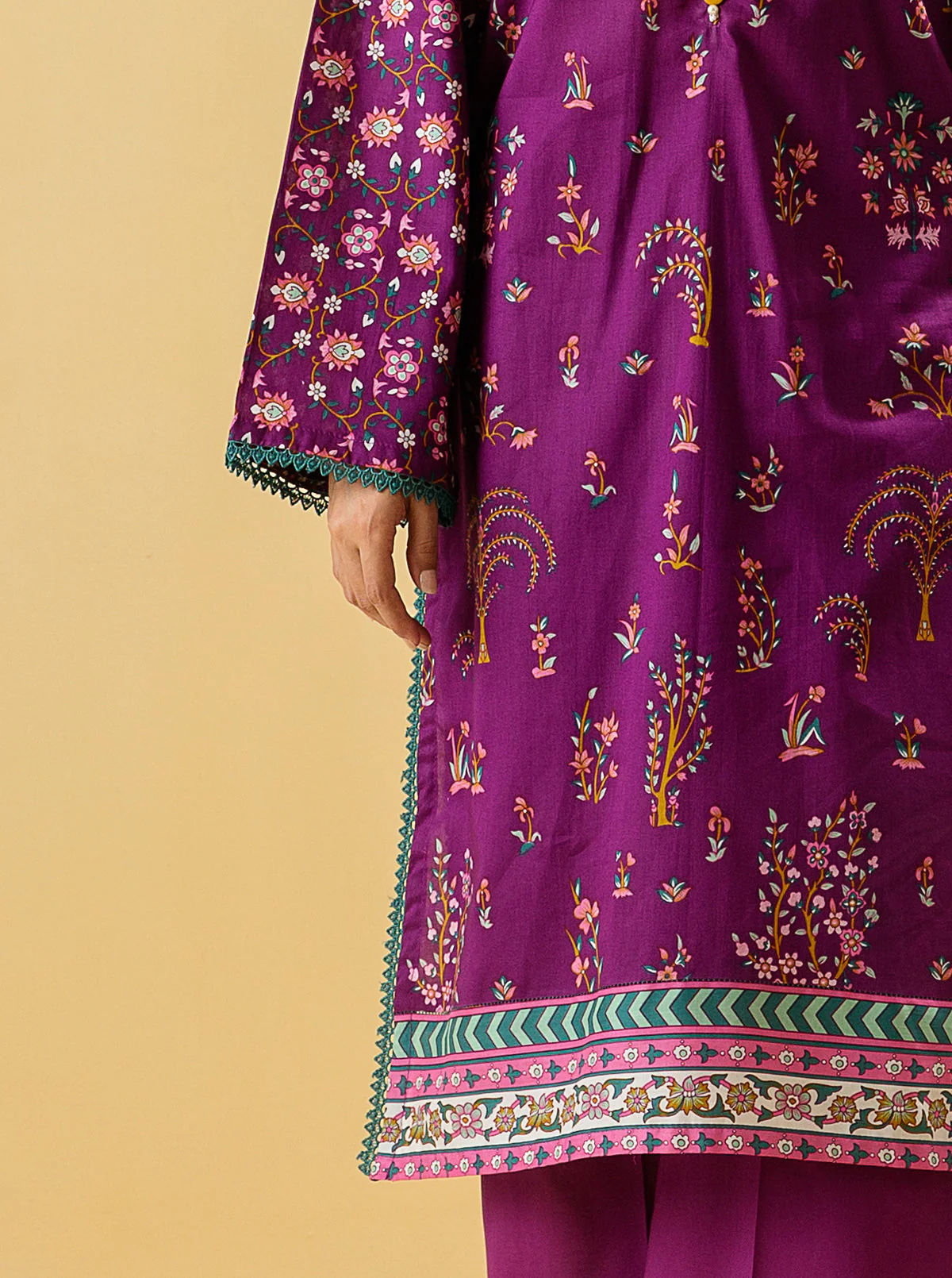 2 PIECE - PRINTED LAWN SUIT - IMPERIAL PLUM - Image 4