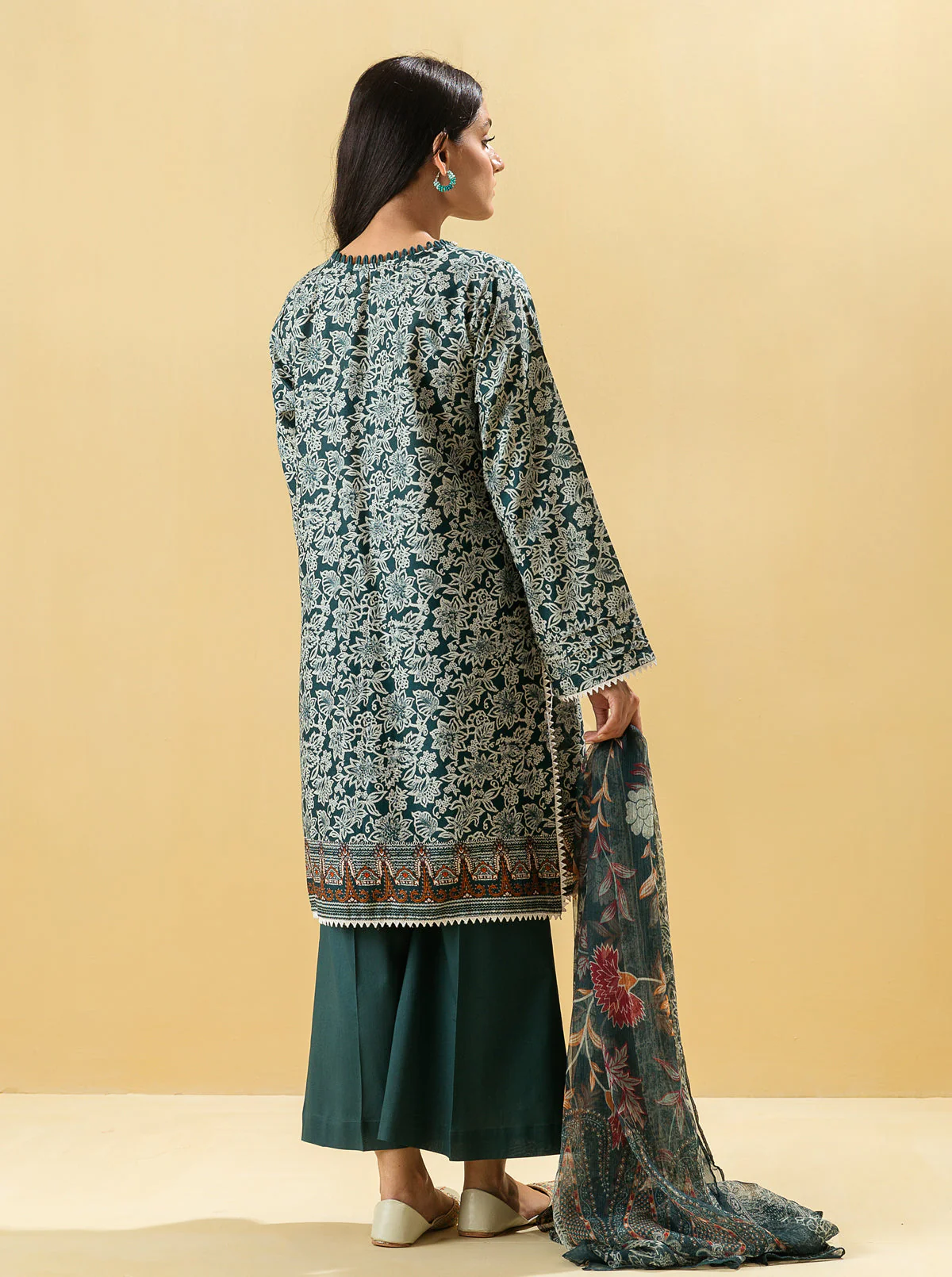 3 PIECE - PRINTED LAWN SUIT - ANTIQUE NAVY - Image 5