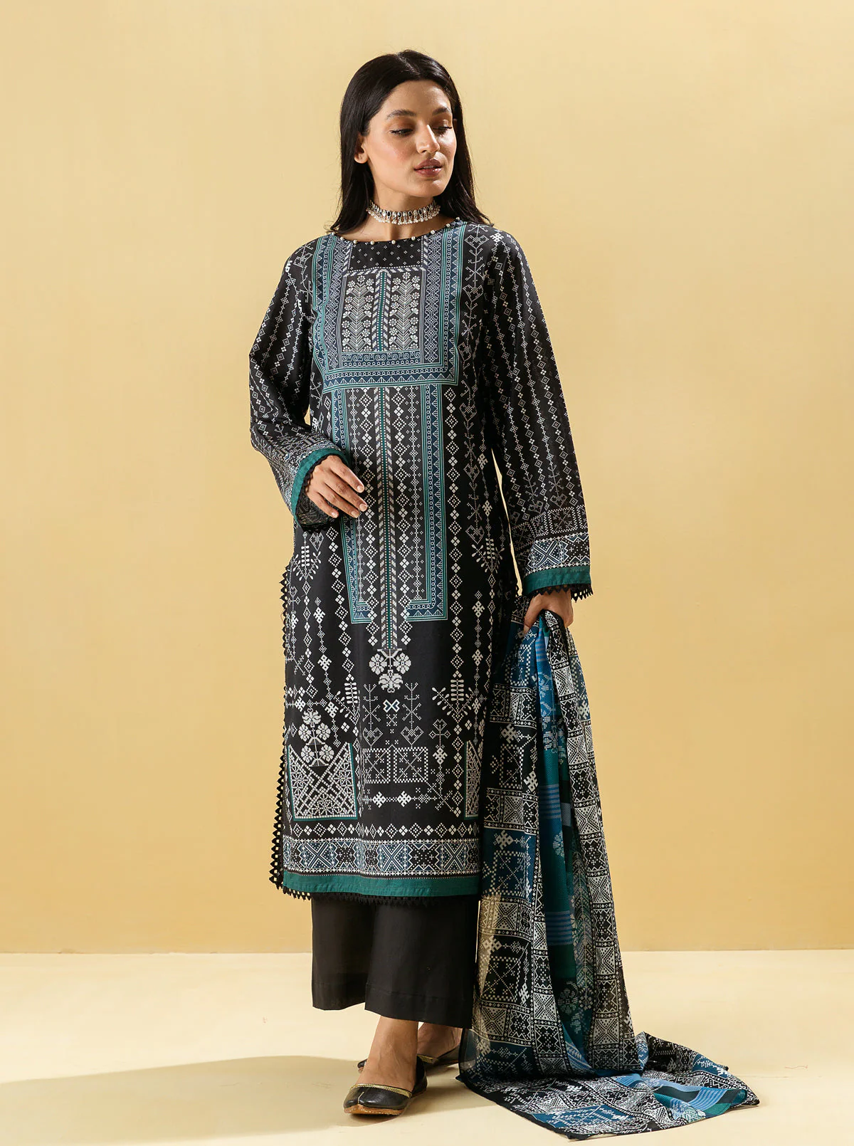 3 PIECE - PRINTED LAWN SUIT - ETHNIC TREASURE - Image 4