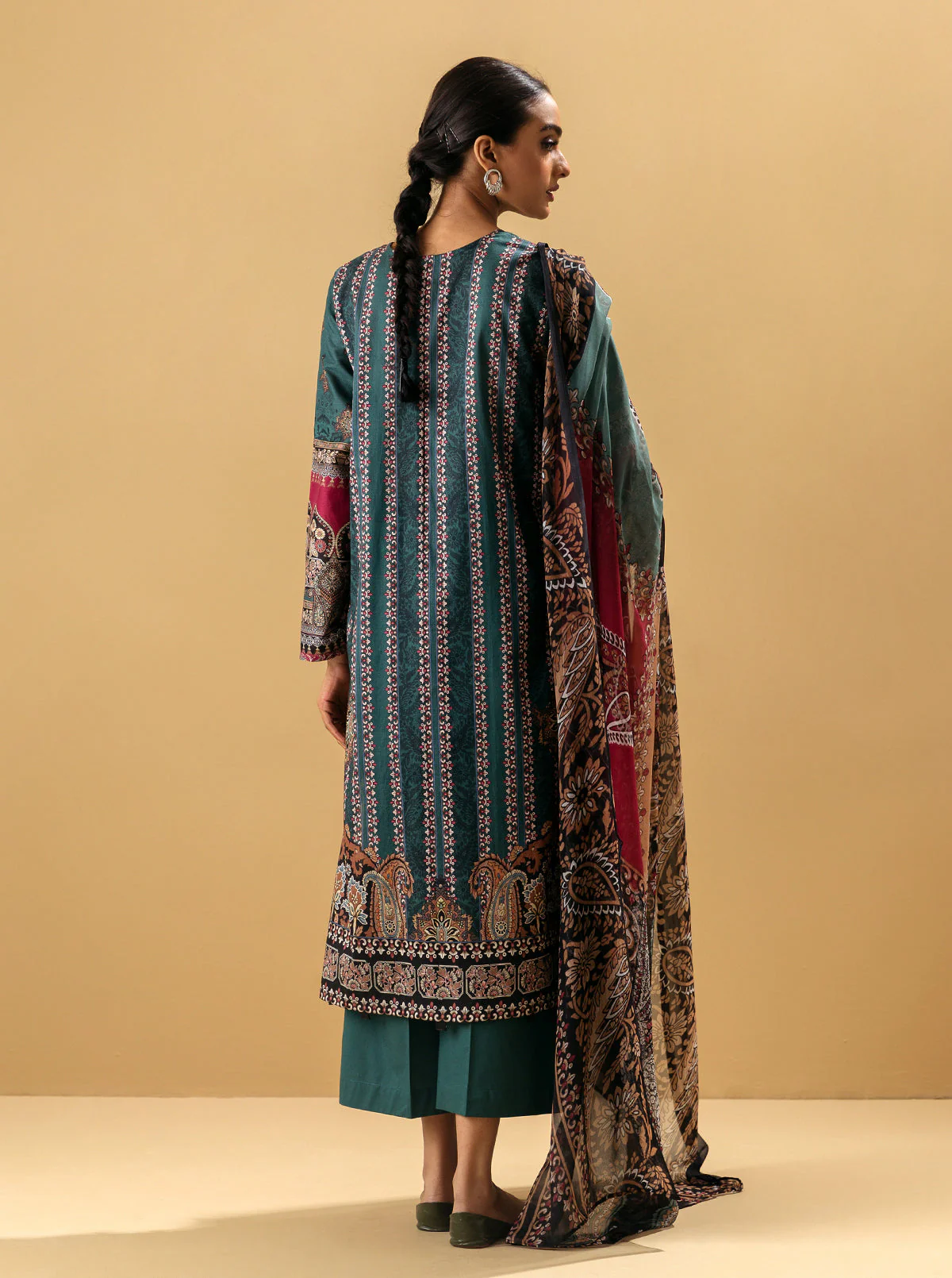 3 PIECE - PRINTED LAWN SUIT - TEAL TIDE - Image 6