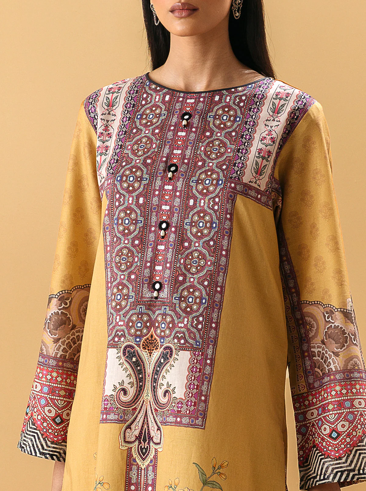 3 PIECE - PRINTED LAWN SUIT - YELLOW OCHRE - Image 4