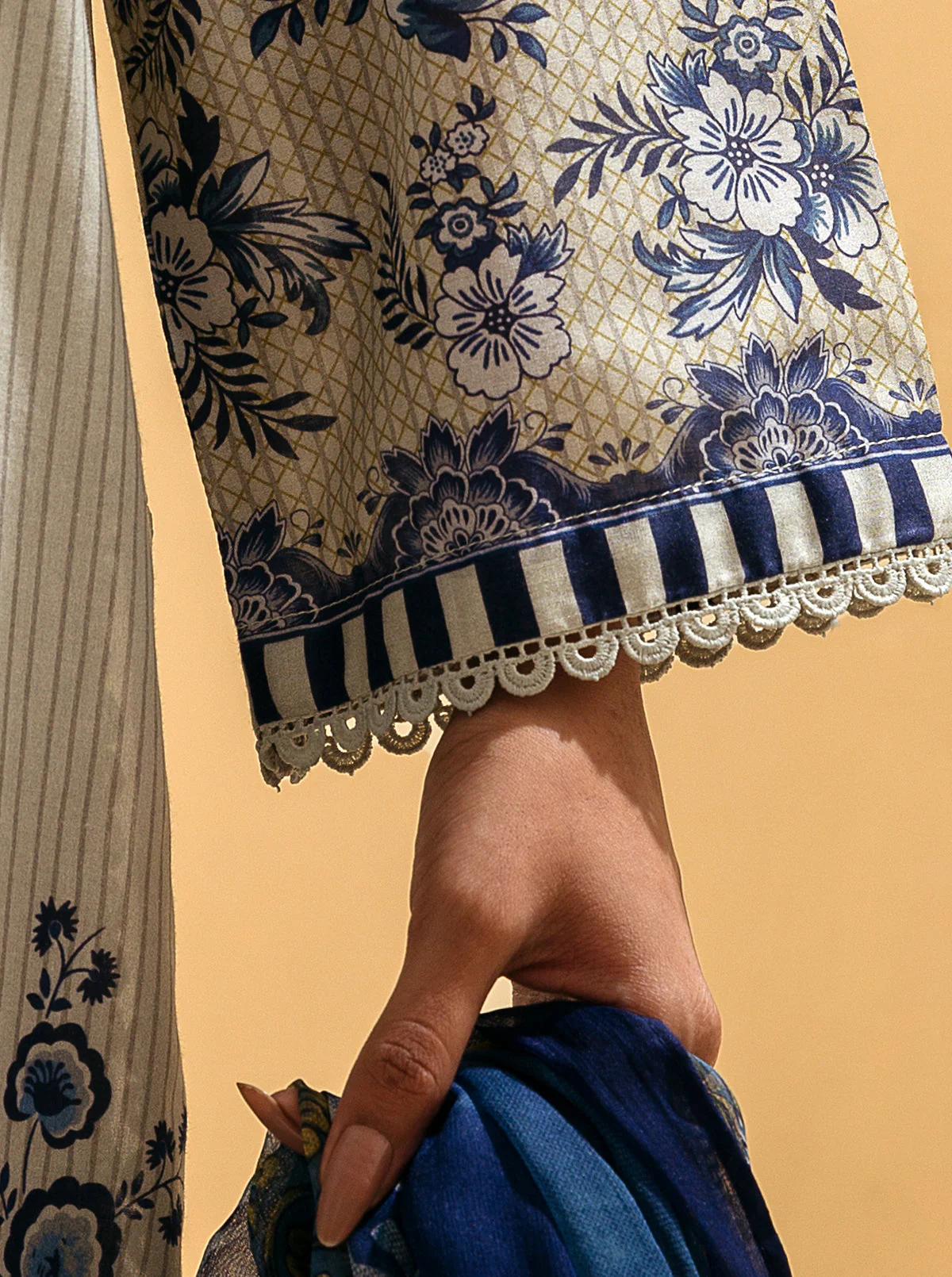 3 PIECE - EMBROIDERED LAWN SUIT - PORCELAIN GARDEN - Image 4