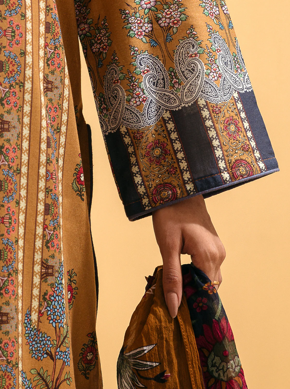 3 PIECE - EMBROIDERED LAWN SUIT - APRICOT TAN - Image 3
