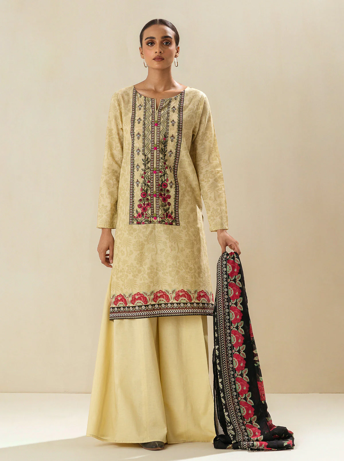 2 PIECE - EMBROIDERED LAWN SUIT - POPPIN ROSE - Image 2