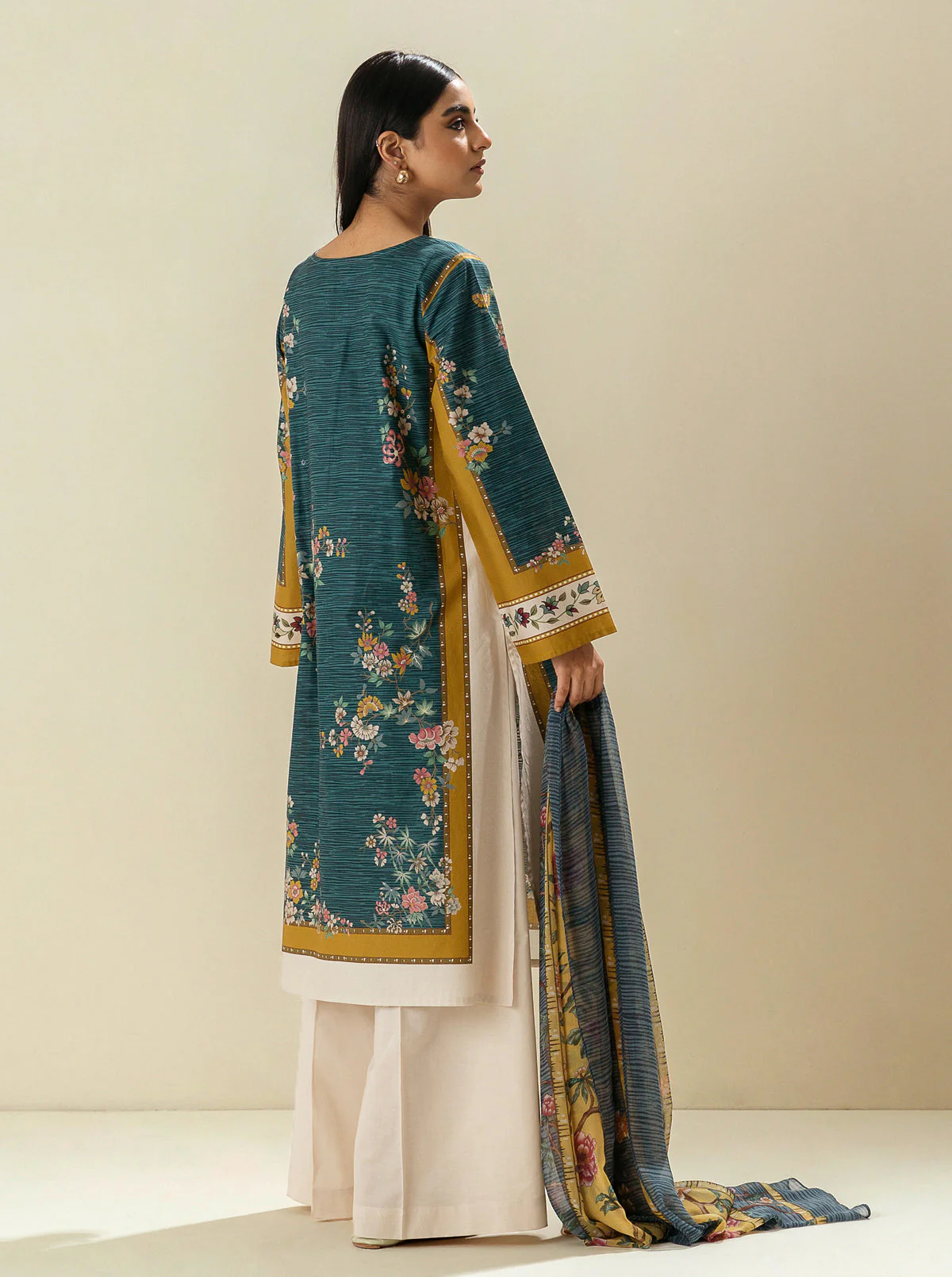 3 PIECE - EMBROIDERED LAWN SUIT - ORIENTAL BLUE - Image 3