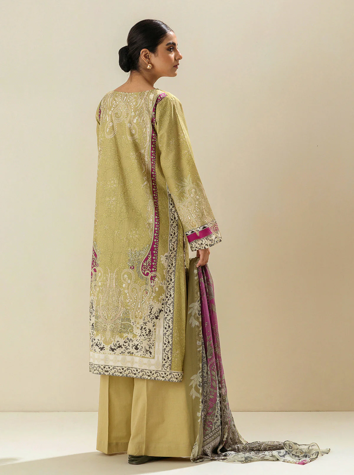 3 PIECE - EMBROIDERED LAWN SUIT - LAUREL GREEN - Image 3