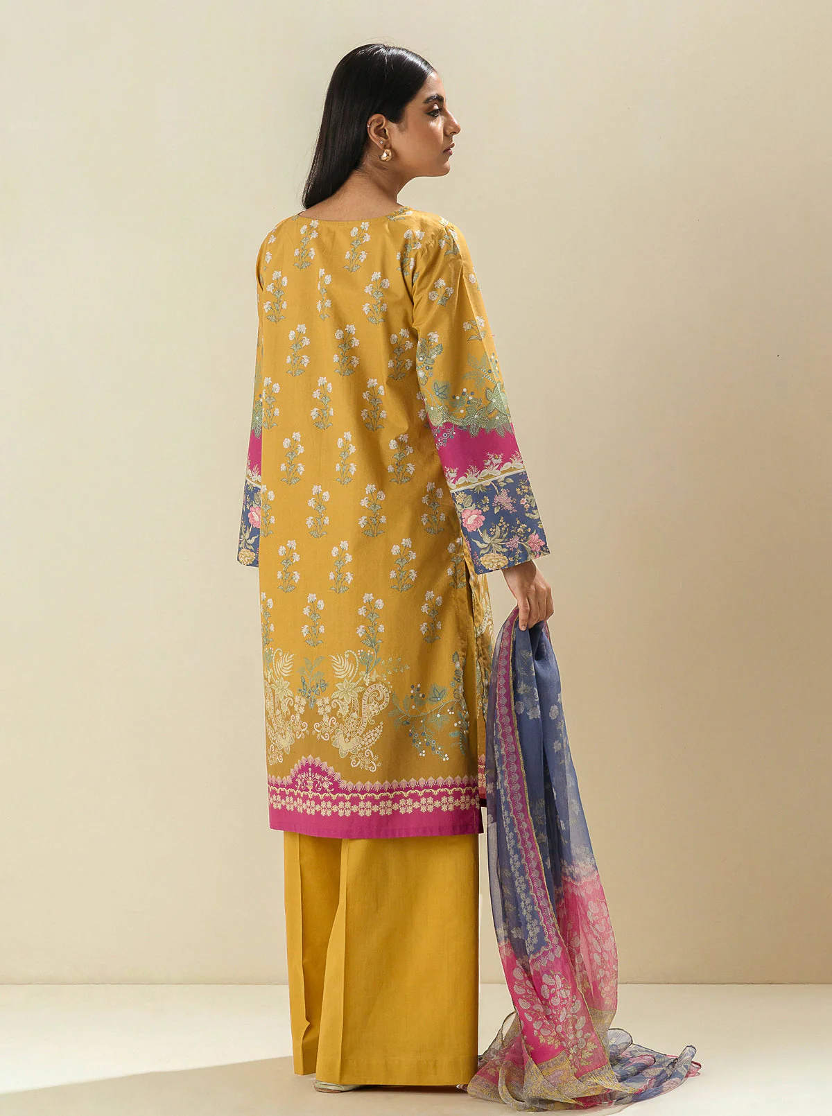 3 PIECE - EMBROIDERED LAWN SUIT - HONEY GOLD - Image 3