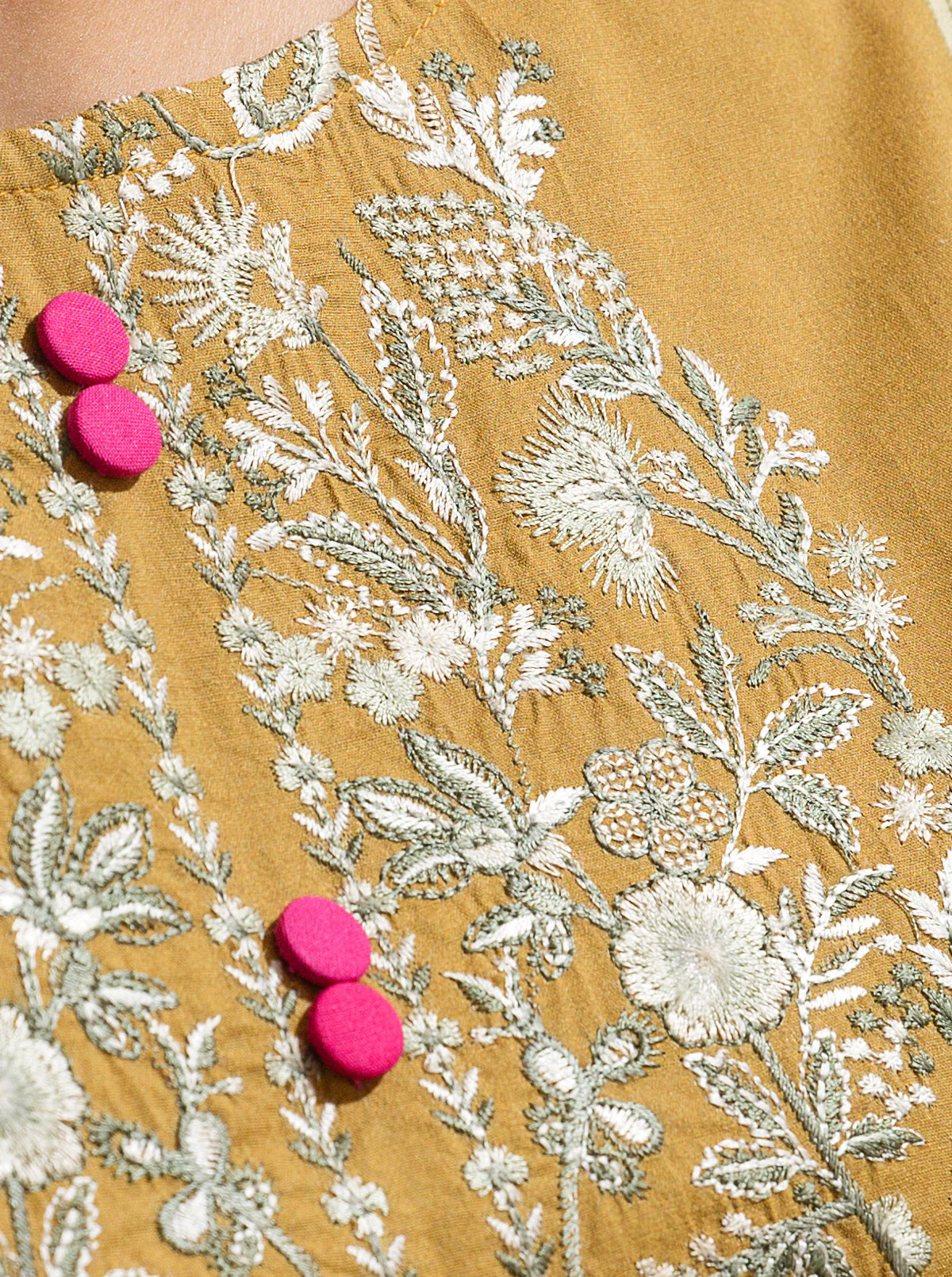 3 PIECE - EMBROIDERED LAWN SUIT - HONEY GOLD - Image 4