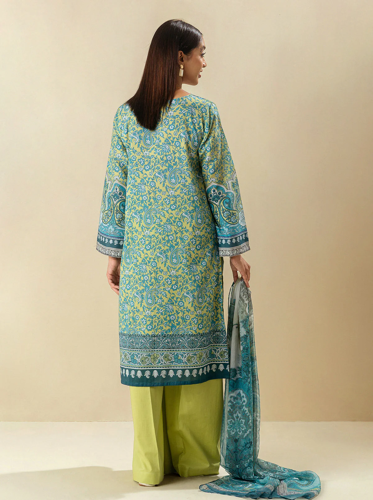 3 PIECE - PRINTED LAWN SUIT - LIME GARDEN - Image 3