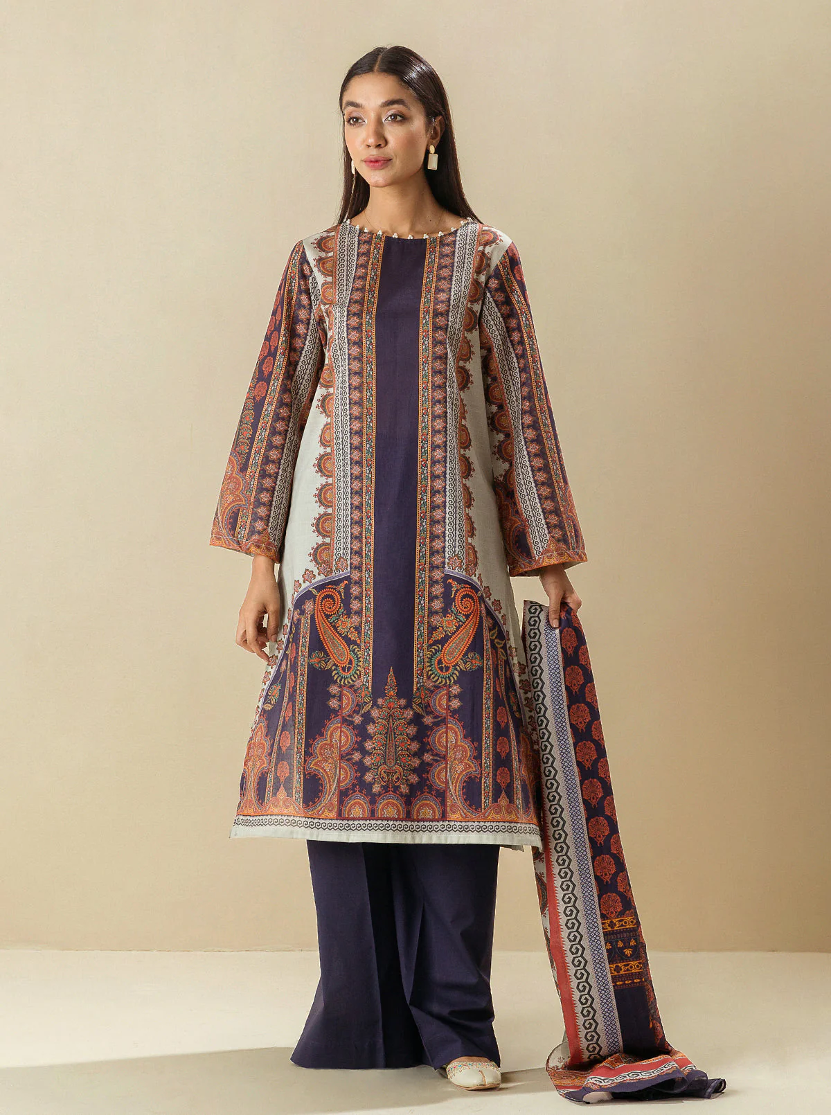 3 PIECE - PRINTED LAWN SUIT - BLUE MIRAGE - Image 2