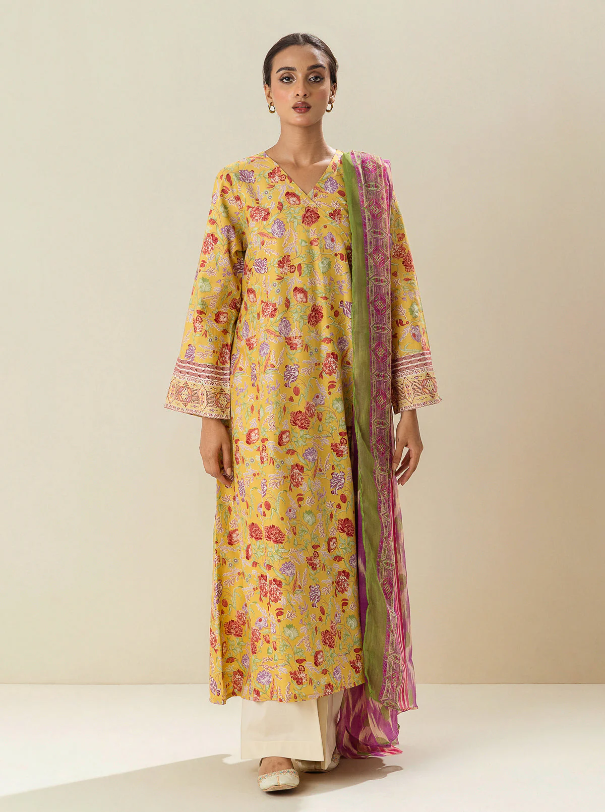 2 PIECE - PRINTED LAWN SUIT -YARROW CREAM - Image 4