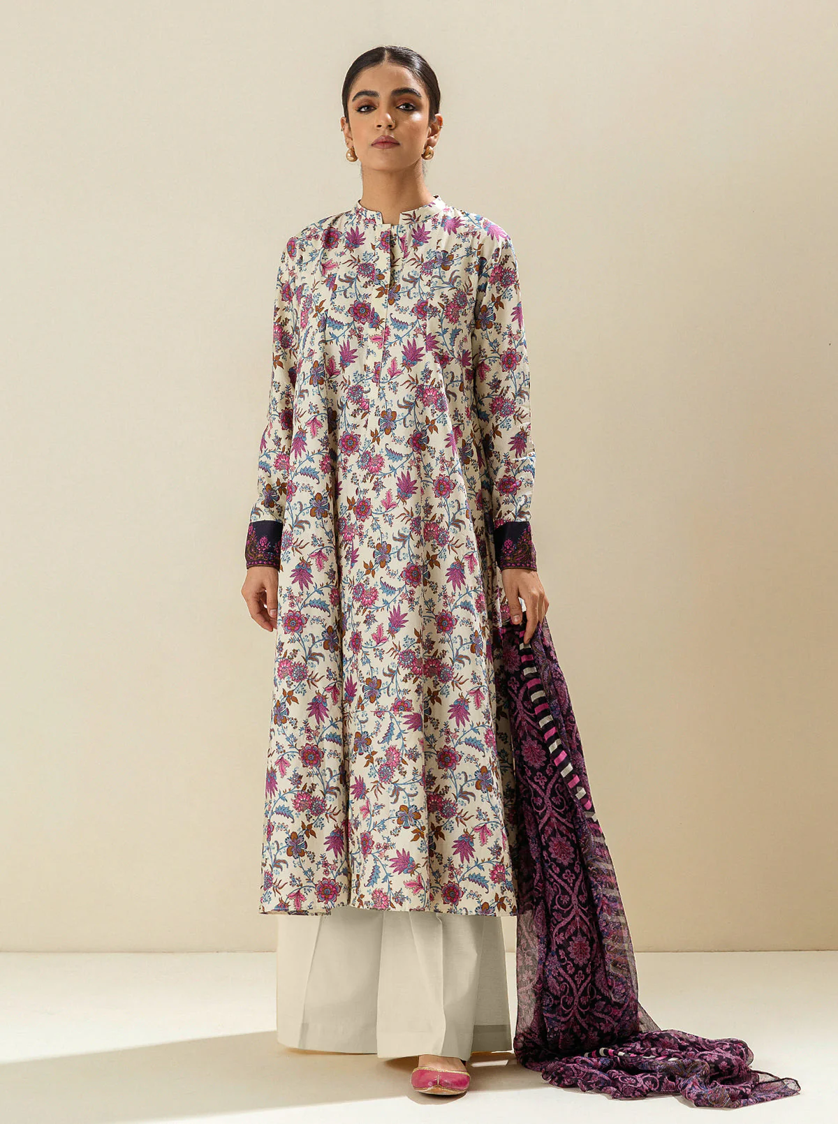 2 PIECE - PRINTED LAWN SUIT - RASPBERRY ROSE - Image 2