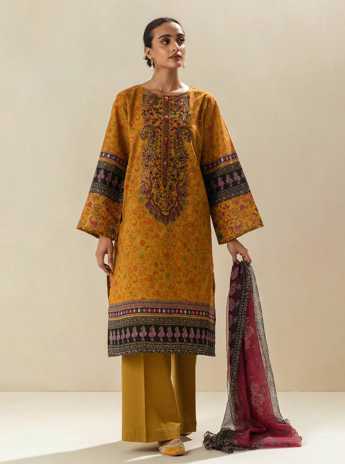 3 PIECE-EMBROIDERED LAWN SUIT-HONEY SUCKLE (UNSTITCHED) - Image 2