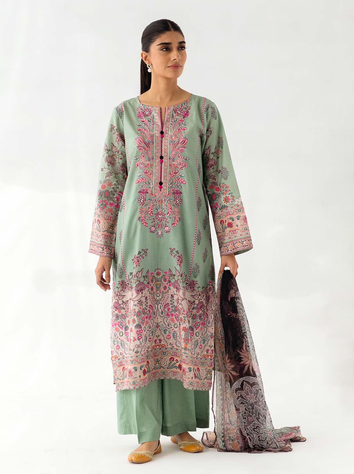 3 PIECE - EMBROIDERED LAWN SUIT - MISTLETOE POMACE - Image 2